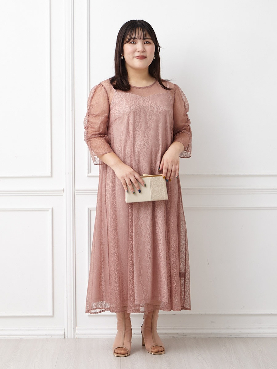 試着キャンペーン対象】ラッセルレーステントラインドレス(LL ピンク