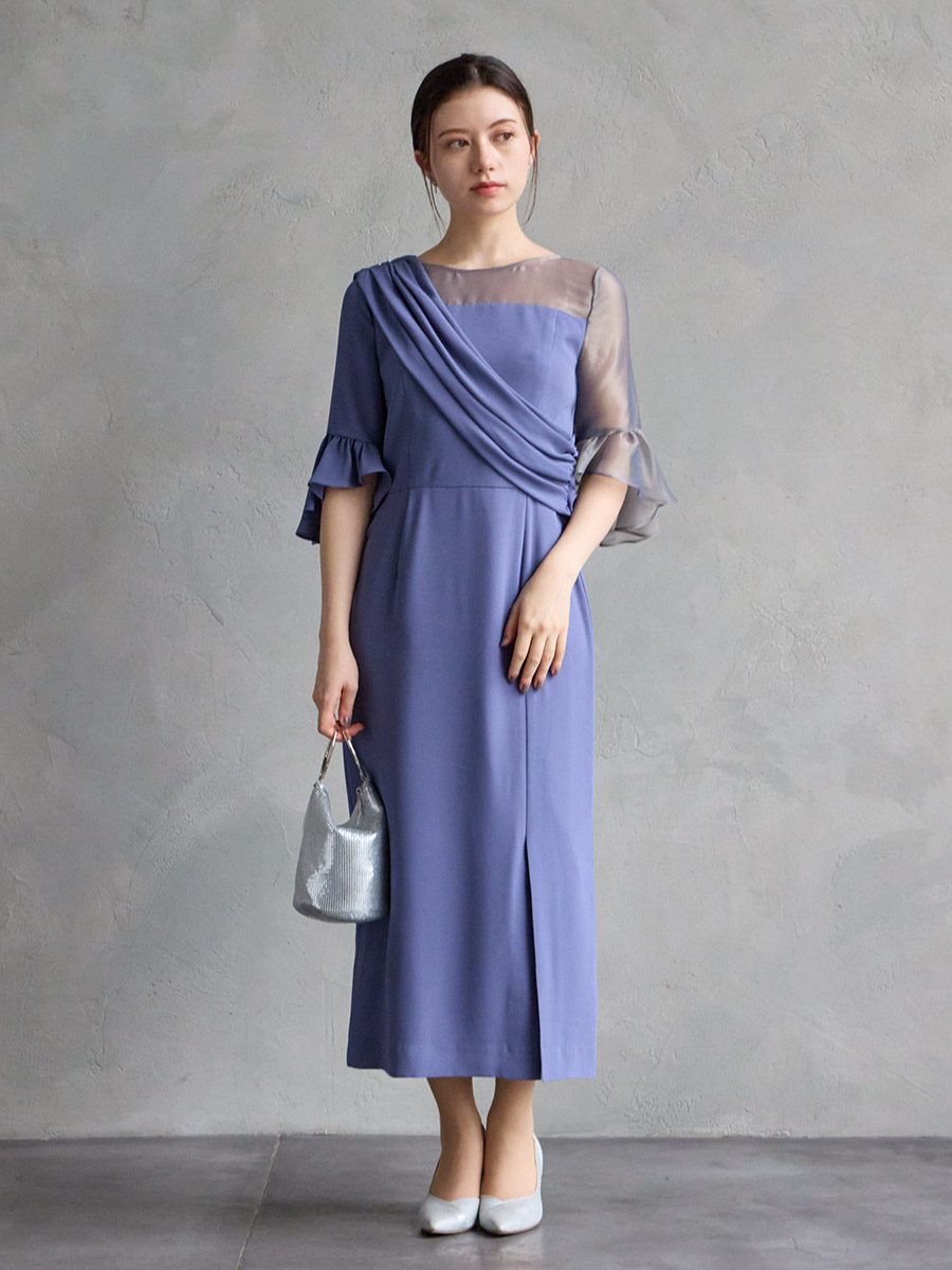 WEB/Aimer Acret店限定】アシンメトリー袖付きIラインドレス(M レンガ