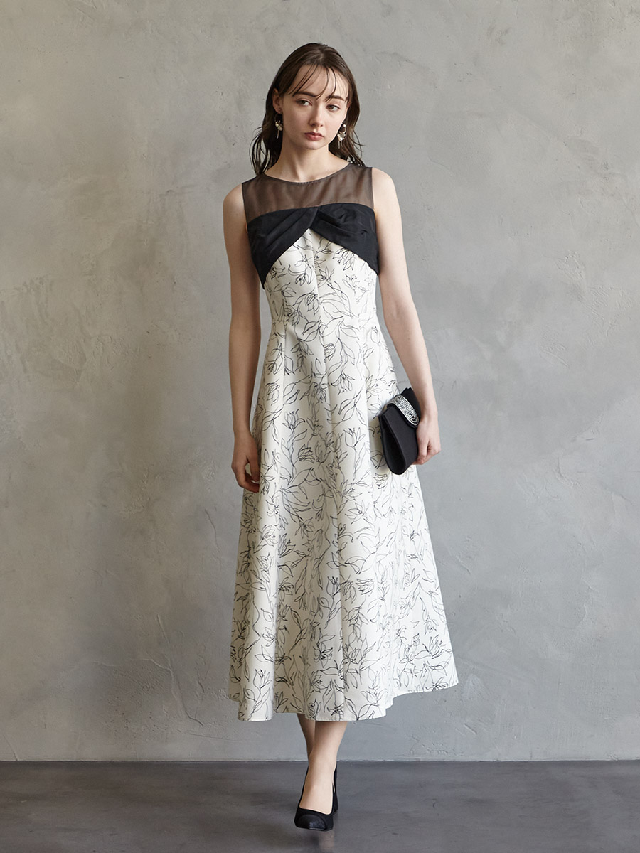 配色花柄プリントフィット＆フレアドレス (M モカ): AIMER | エメ