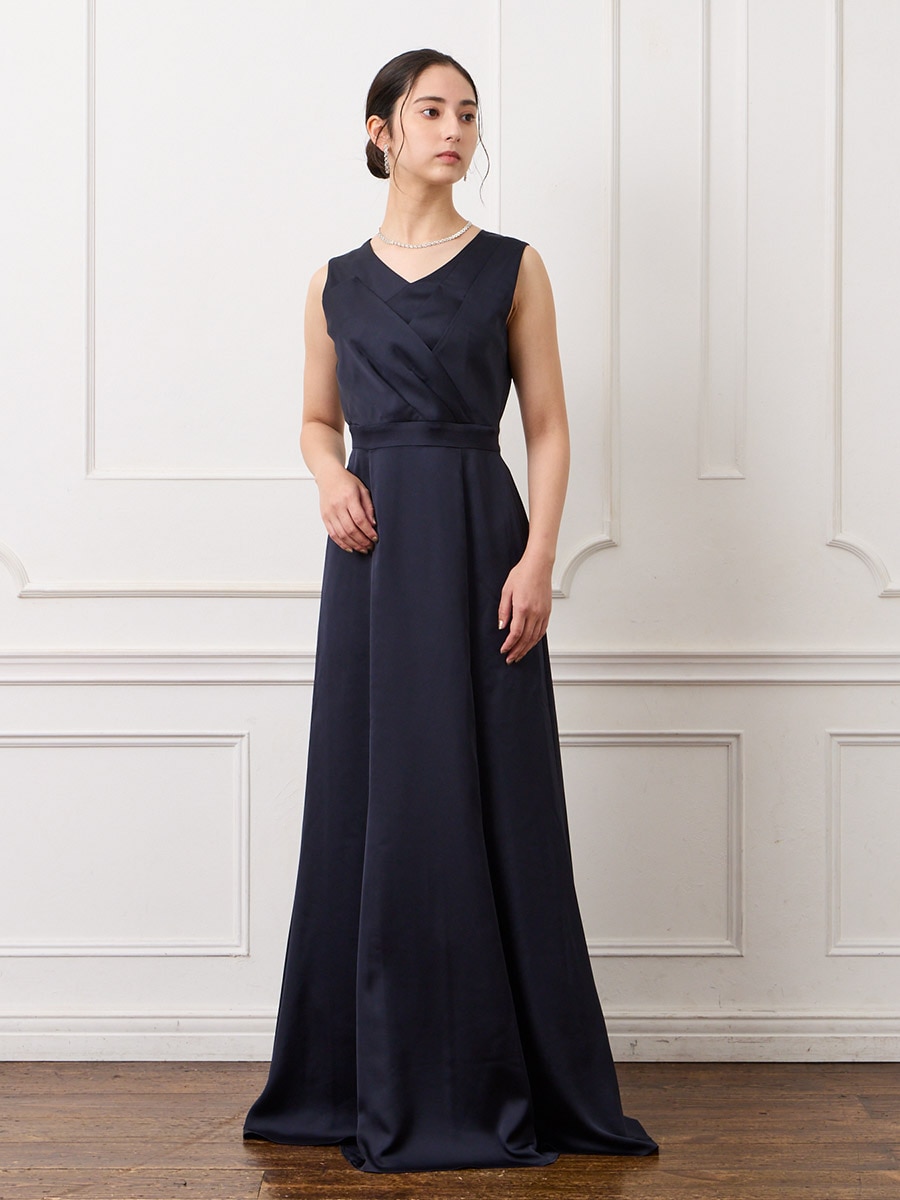 タックデザインサテンロングドレス(M ダルブルー): AIMER | エメ