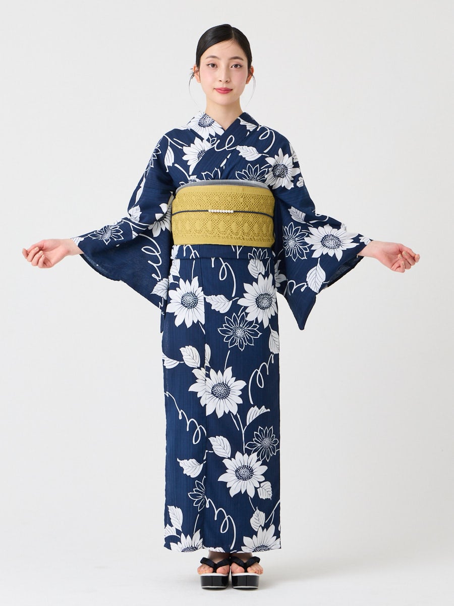 浴衣単品「 NaturalFurifu ひまわり 」(FREE ネイビー): ふりふ
