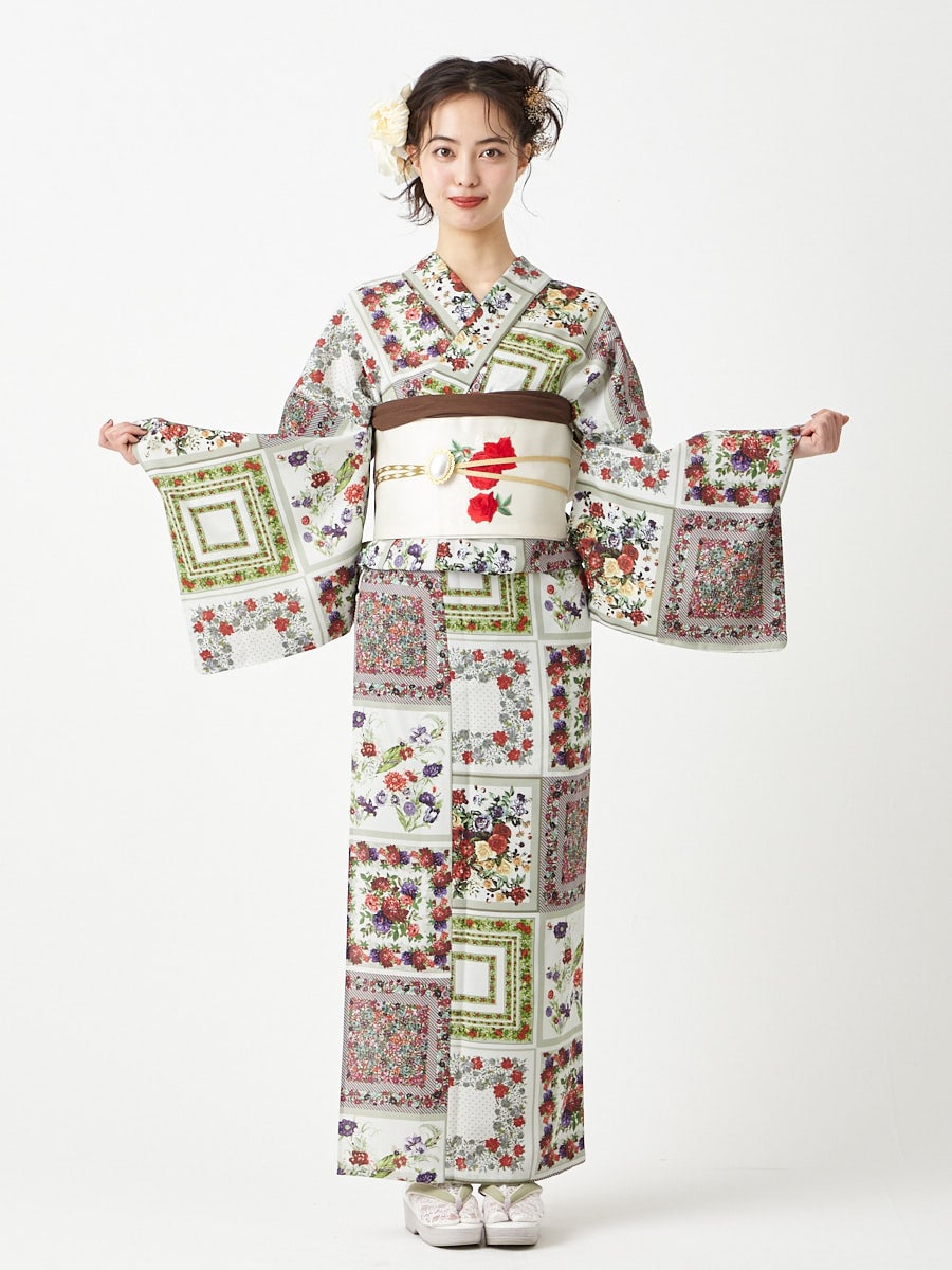 残りわずか】浴衣単品「 スカーフローズ 」(FREE レッド): ふりふ