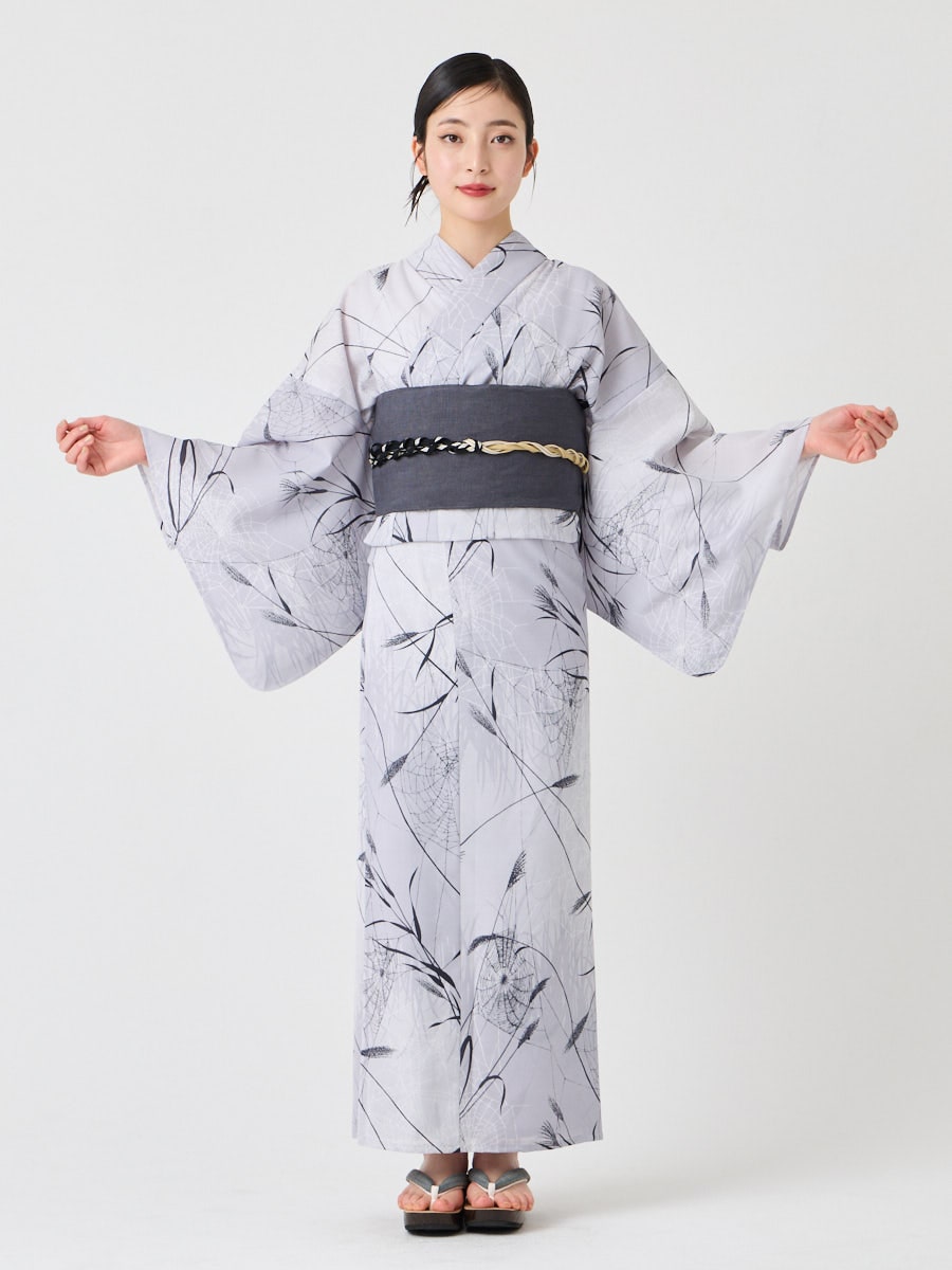 浴衣単品「 ススキと蜘蛛の巣 」(FREE ダークグレー): ふりふ ｜ミマツ