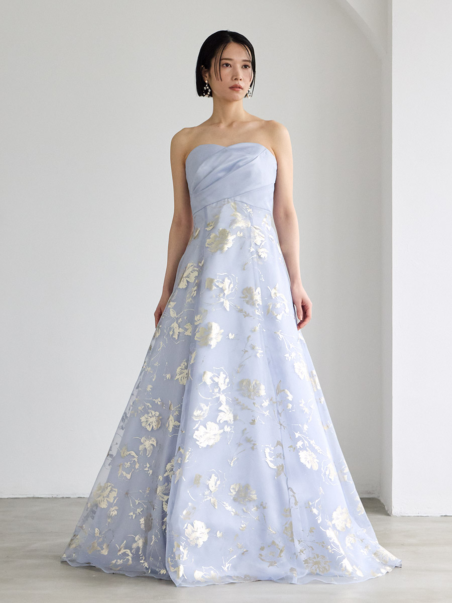 lunar/オーガンジー×箔ロングドレス(M ブルーグレー): AIMER | エメ