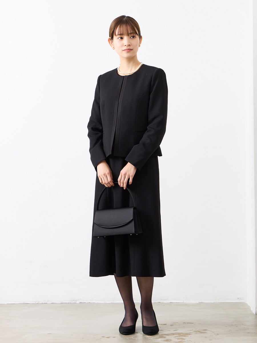 喪服・礼服】【ハイクラス】ノーカラーブラックフォーマルアンサンブル