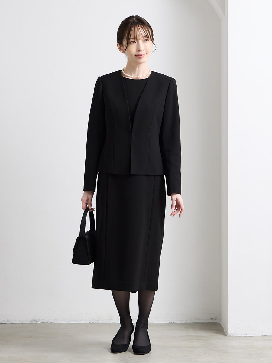 喪服・礼服】【ウォッシャブル】ブラックフォーマルアンサンブル（V