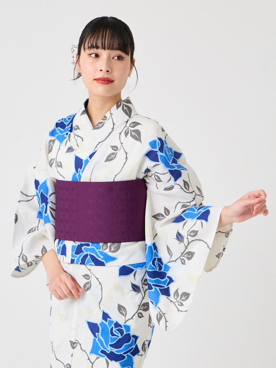 WEB限定】浴衣3点セット（浴衣「NaturalFurifu・青薔薇」+ 半巾帯「花