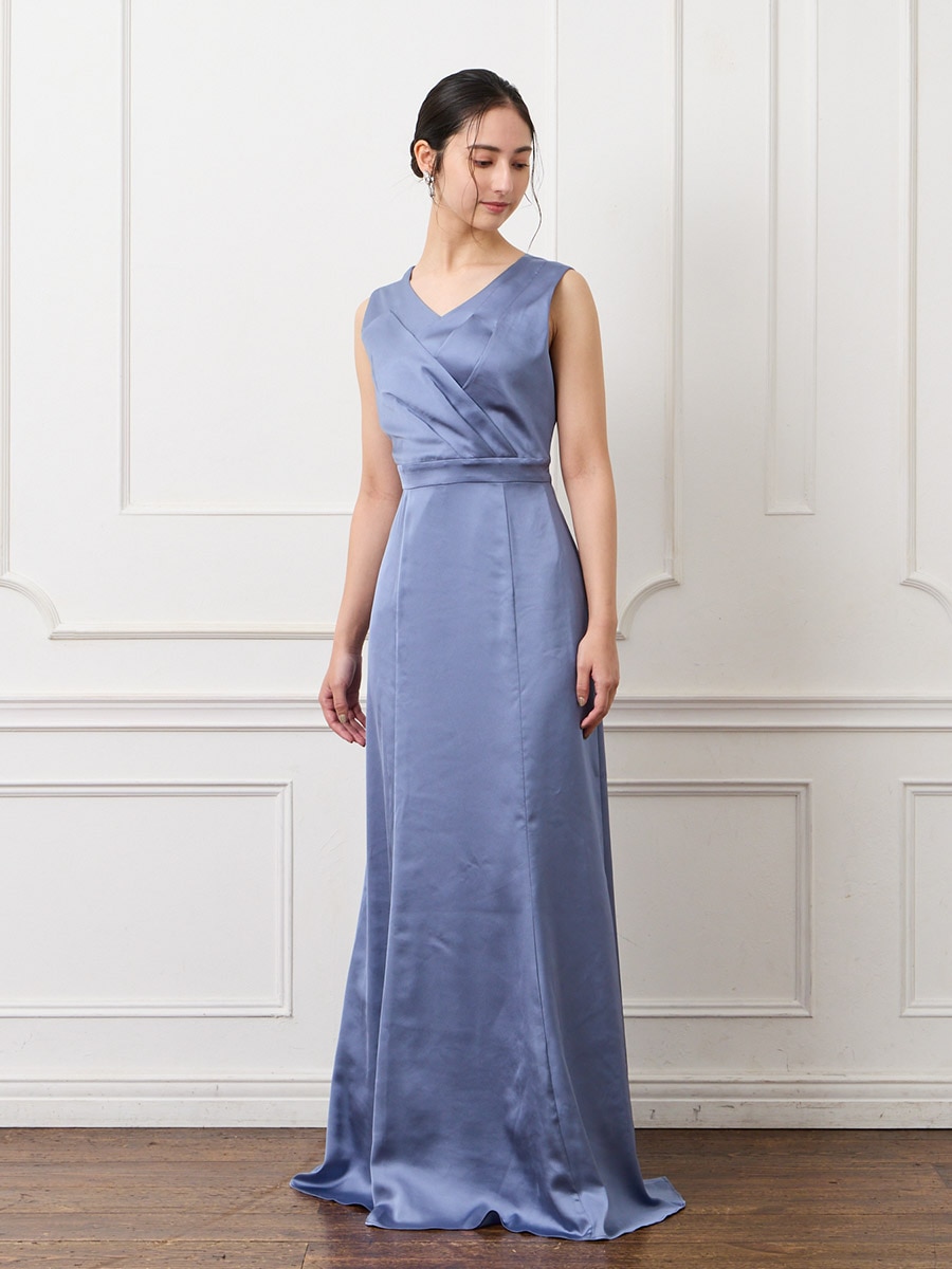 タックデザインサテンロングドレス(M ダルブルー): AIMER | エメ