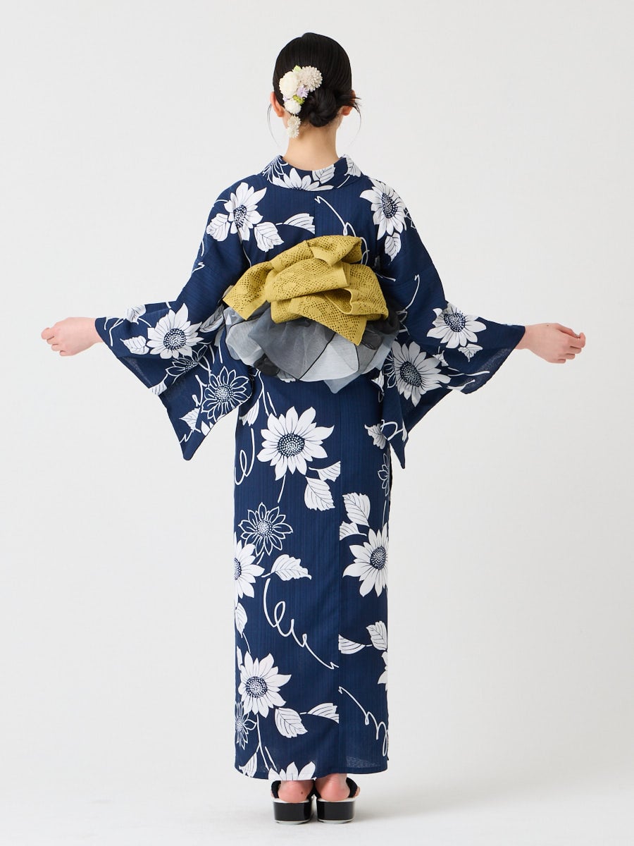 浴衣単品「 NaturalFurifu ひまわり 」(FREE ネイビー): ふりふ