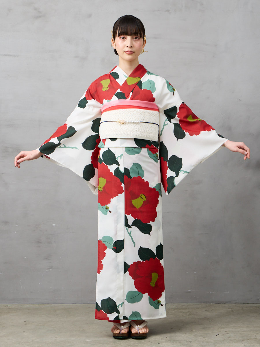 浴衣単品「 椿オーバジーン 」(FREE オフホワイト): ふりふ ｜ミマツ