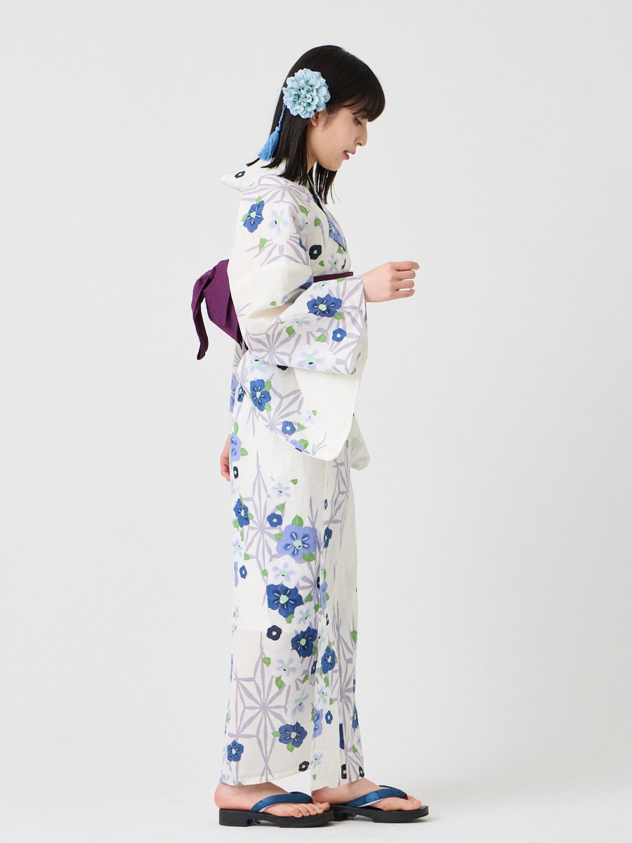 WEB限定】浴衣2点セット（二部式浴衣 「 麻の葉つばき」+ 作り帯「花