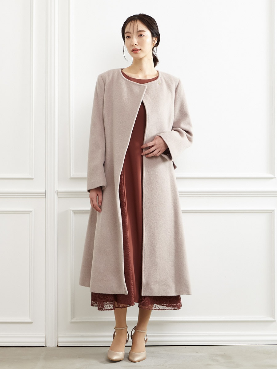 アルパカシャギーフィット＆フレアコート(L ライトグレー): AIMER