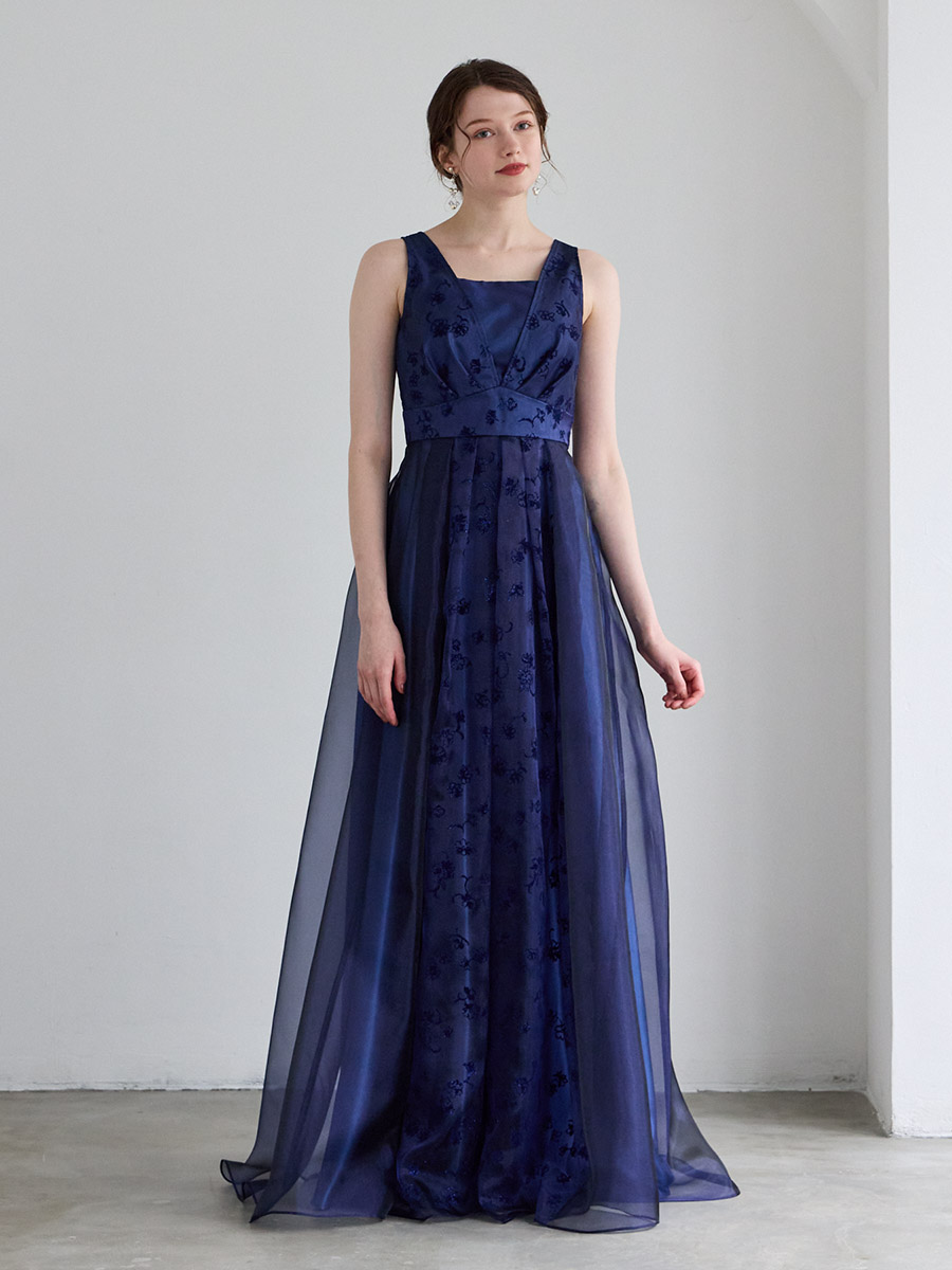 Roselle/オーガンジー×ラメフロッキーロングドレス(M ベリー): AIMER