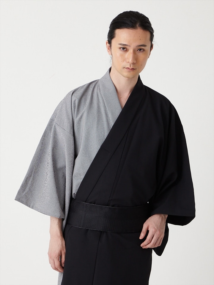 メンズ浴衣・帯 2点セット（ メンズ片見合わせ浴衣＋ メンズライン角帯