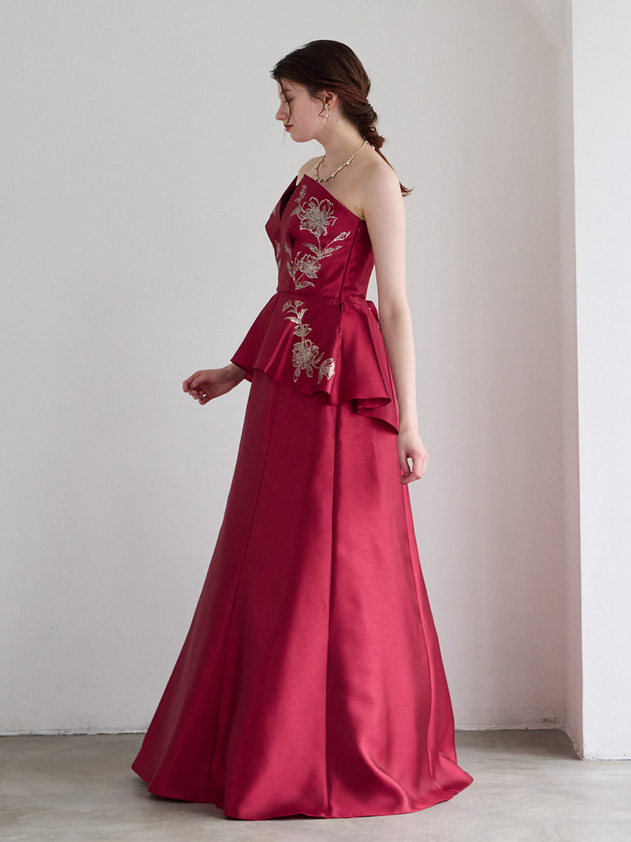 Orliane/ペプラムデザインシャンタンロングドレス(M アイボリー