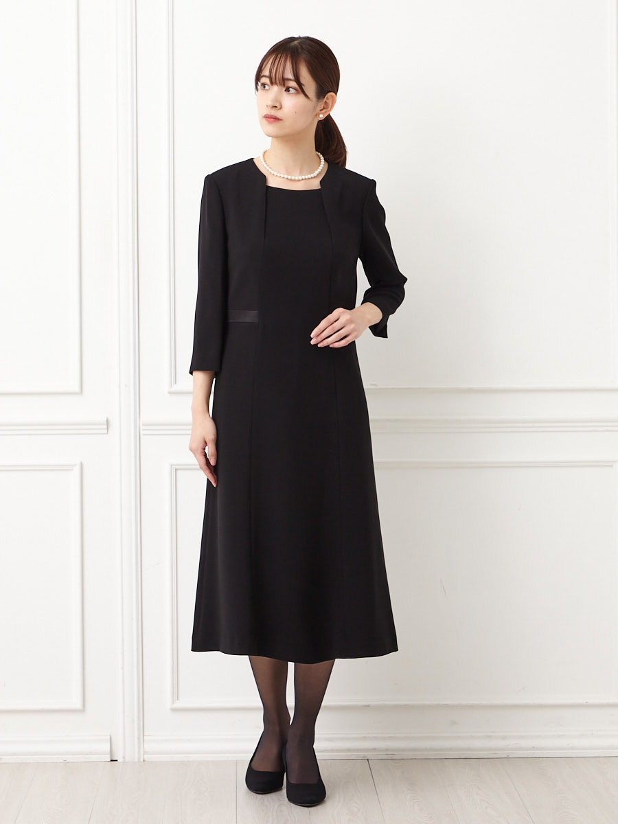 喪服・礼服】ブラックフォーマルアンサンブル（サテンラインノーカラー