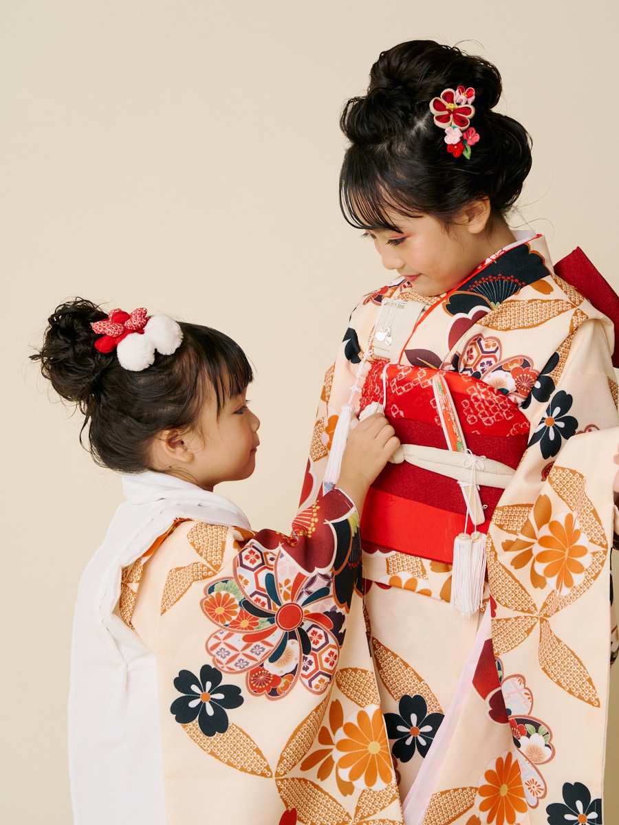 残りわずか】【 七五三 7才 フルセット 】 桜に七宝(FREE クリーム