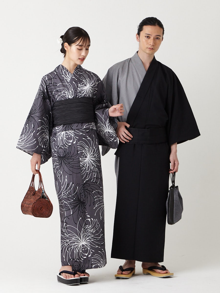 メンズ浴衣・帯 2点セット（ メンズ片見合わせ浴衣＋ メンズライン角帯