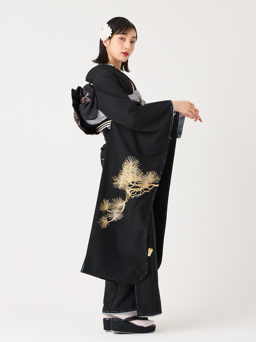 ラスト1点】振袖単品「 鳥蝶牡丹 」(FREE ブラック): ふりふ ｜ミマツ