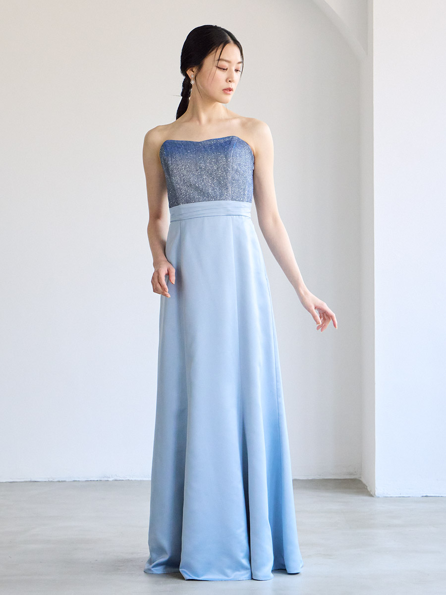 WEB限定】2WAYラメニット×サテンスレンダードレス(M ターコイズ