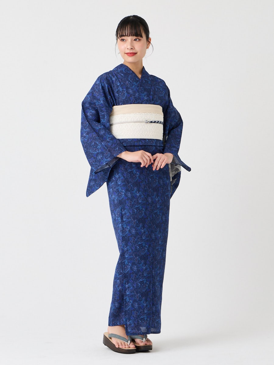 残りわずか】浴衣単品「 更紗牡丹 」(FREE ダークレッド): ふりふ