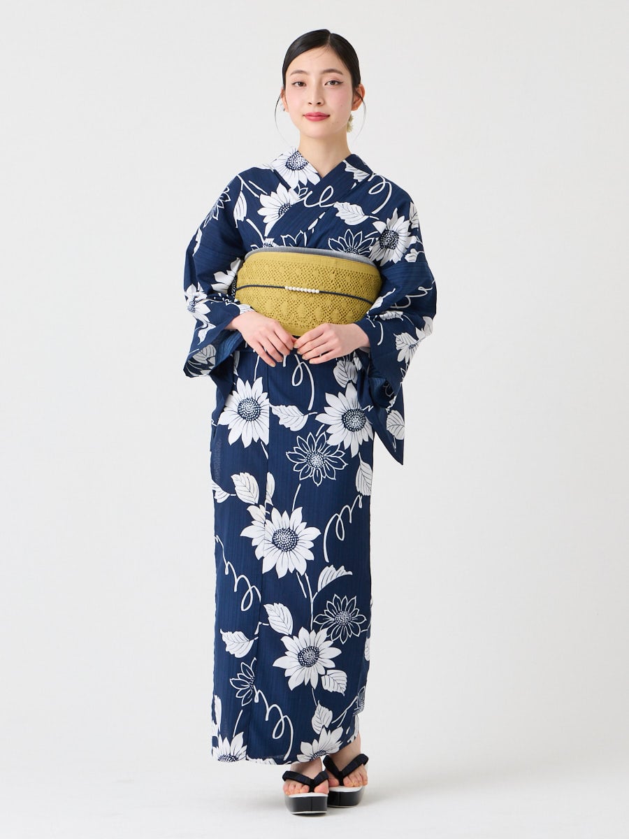 浴衣単品「 NaturalFurifu ひまわり 」(FREE ネイビー): ふりふ