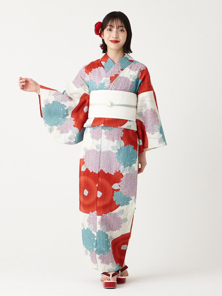 浴衣単品「 傘と紫陽花 」(FREE オレンジ): ふりふ ｜ミマツグループ