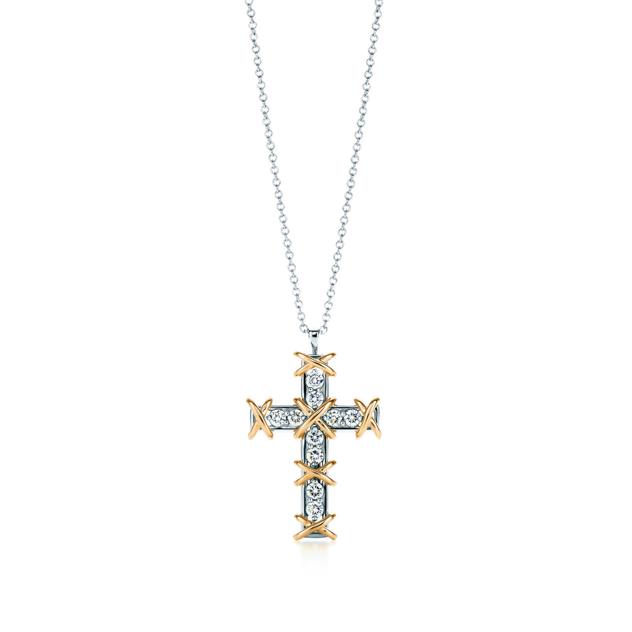 Sixteen Stone by Tiffany:Cross Pendant in Platinum and Yellow Gold
