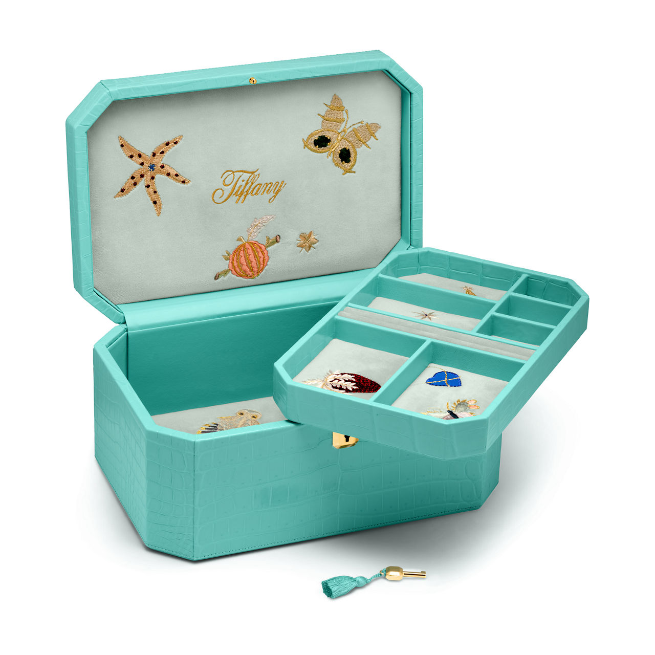 Tiffany Facets:Extra Large Jewelry Box in Tiffany Blue® Alligator