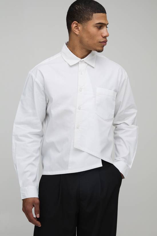 Shirts | Oversized Boxy Asymmetric Placket Poplin Shirt | boohooMAN