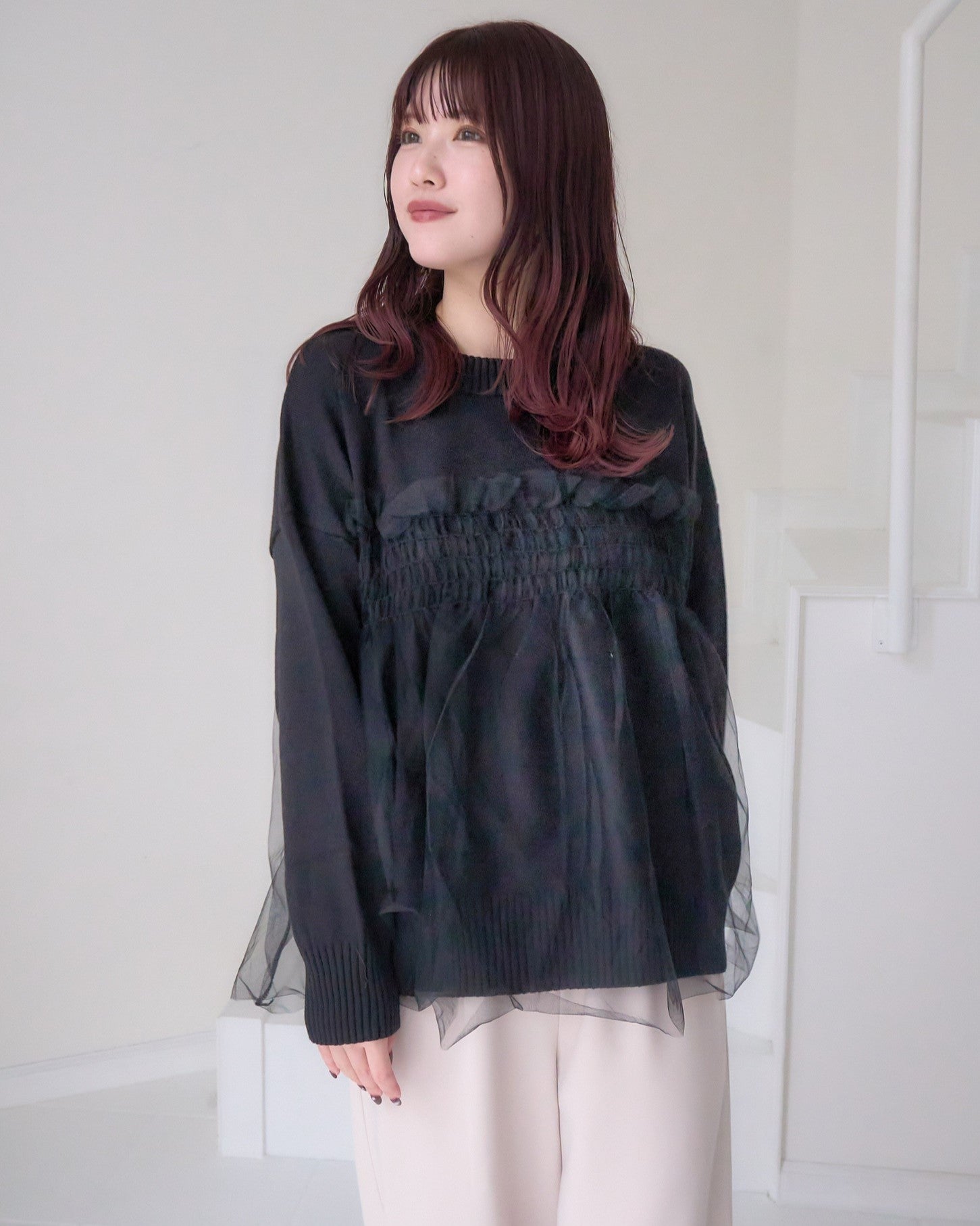 チュールビスチェ風レイヤードニット｜MELLOWNEON (メロウネオン) 公式