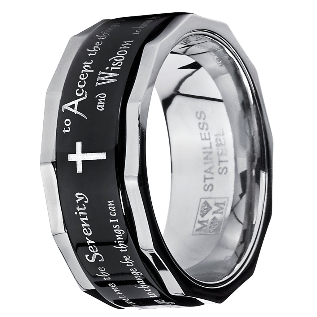 Men's Black Stainless Steel Religious Cross Serenity Prayer