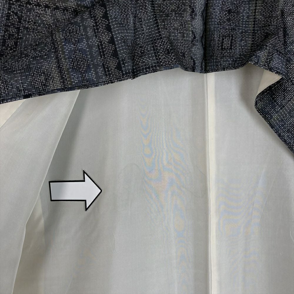 中古）紬 灰青 カジュアル 織り 幾何学 袷 S【身丈】156cm【裄丈】64cm