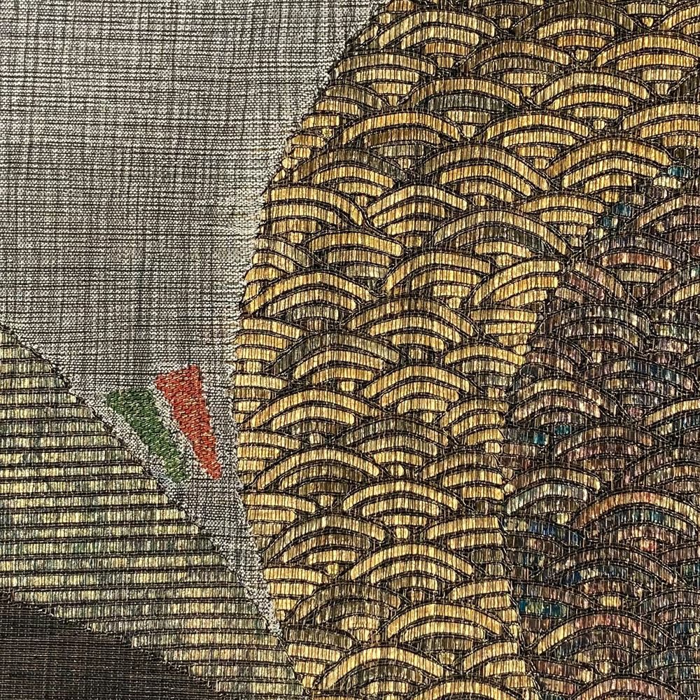 中古）藤林徳扇 袋帯 灰茶色 金色 藤林徳扇 苑寿 セミフォーマル