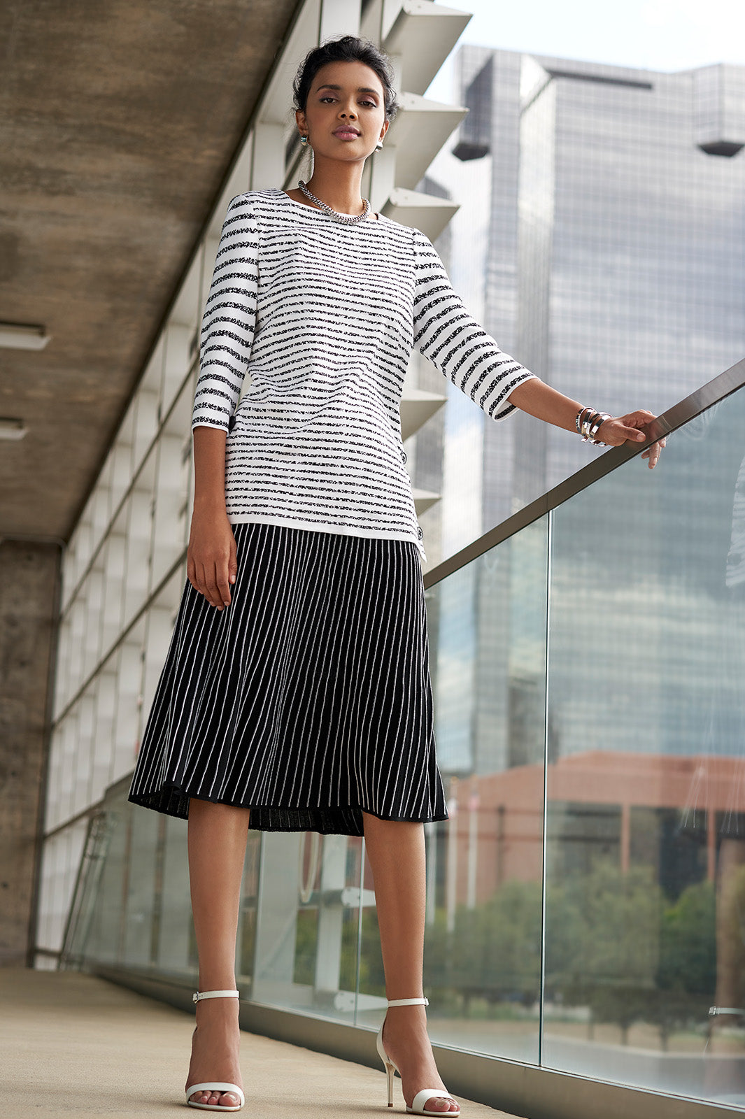 A-Line Midi Skirt - Crystal Pleat Knit | Ming Wang