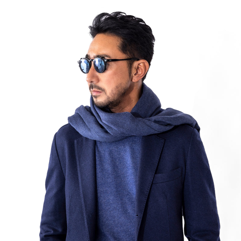 干場別注カラー】100%シルクストール ブルー TESSITURA DI NOVARA製