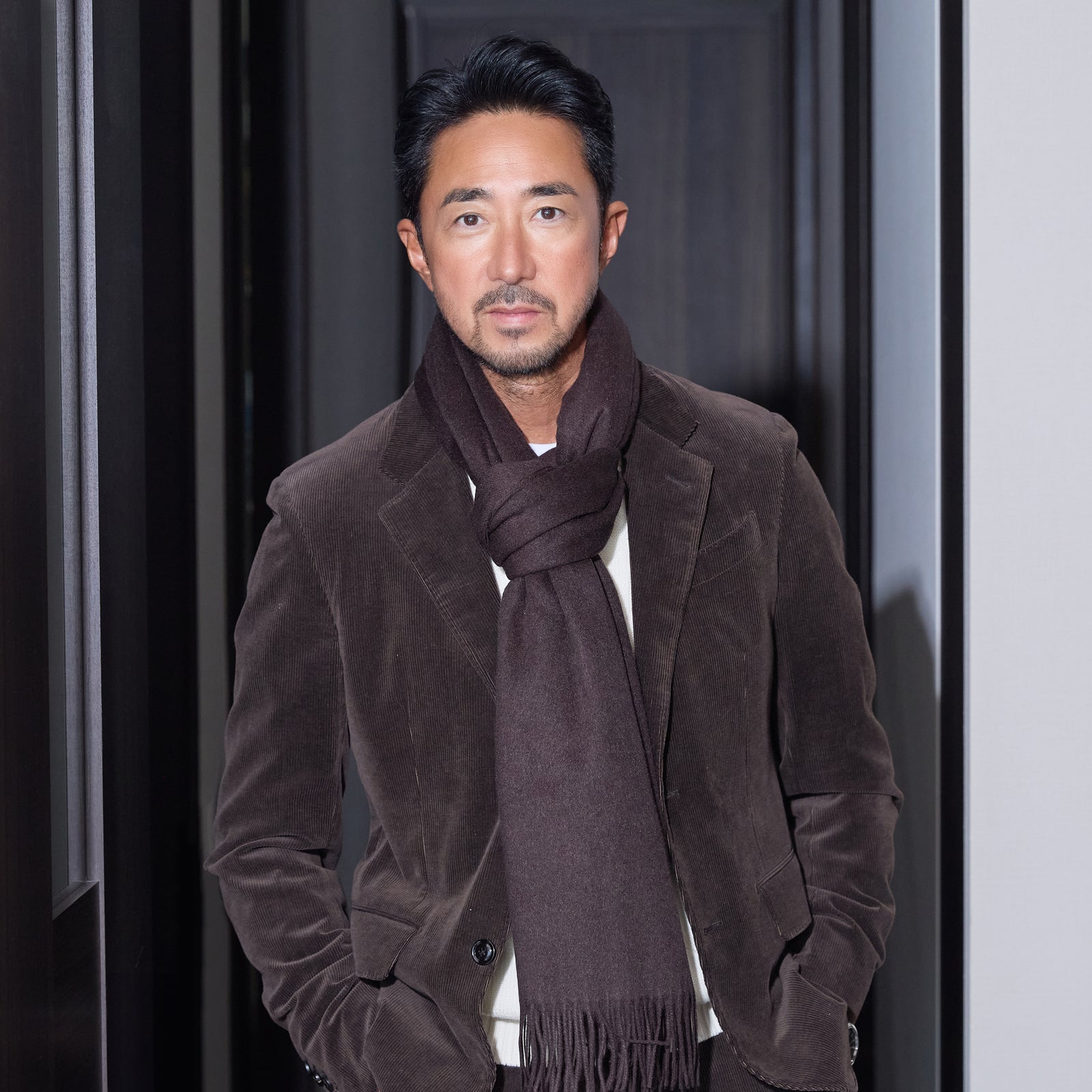 干場別注カラー】100%シルクストール ダークブラウン TESSITURA DI