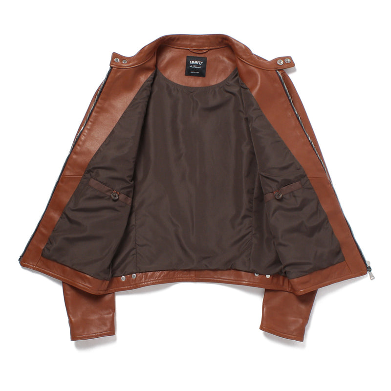 H UOMO シングルライダースジャケット ナッパレザー カスターニョ