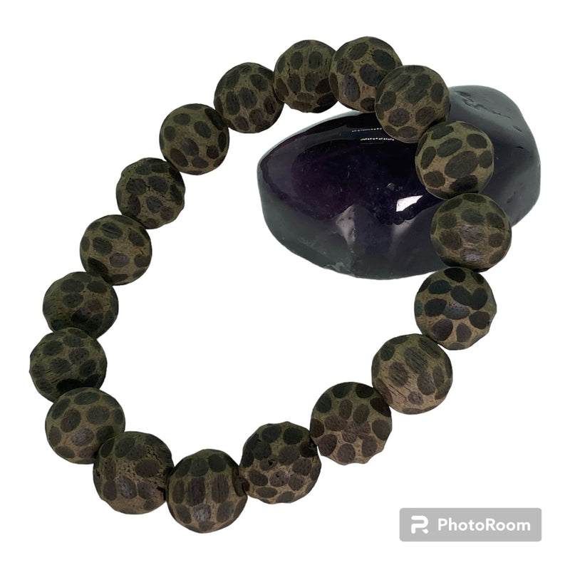 身延山 紫雲堂】 腕輪数珠 香木 沈香 土沈香 【彫り模様】ブレスレット