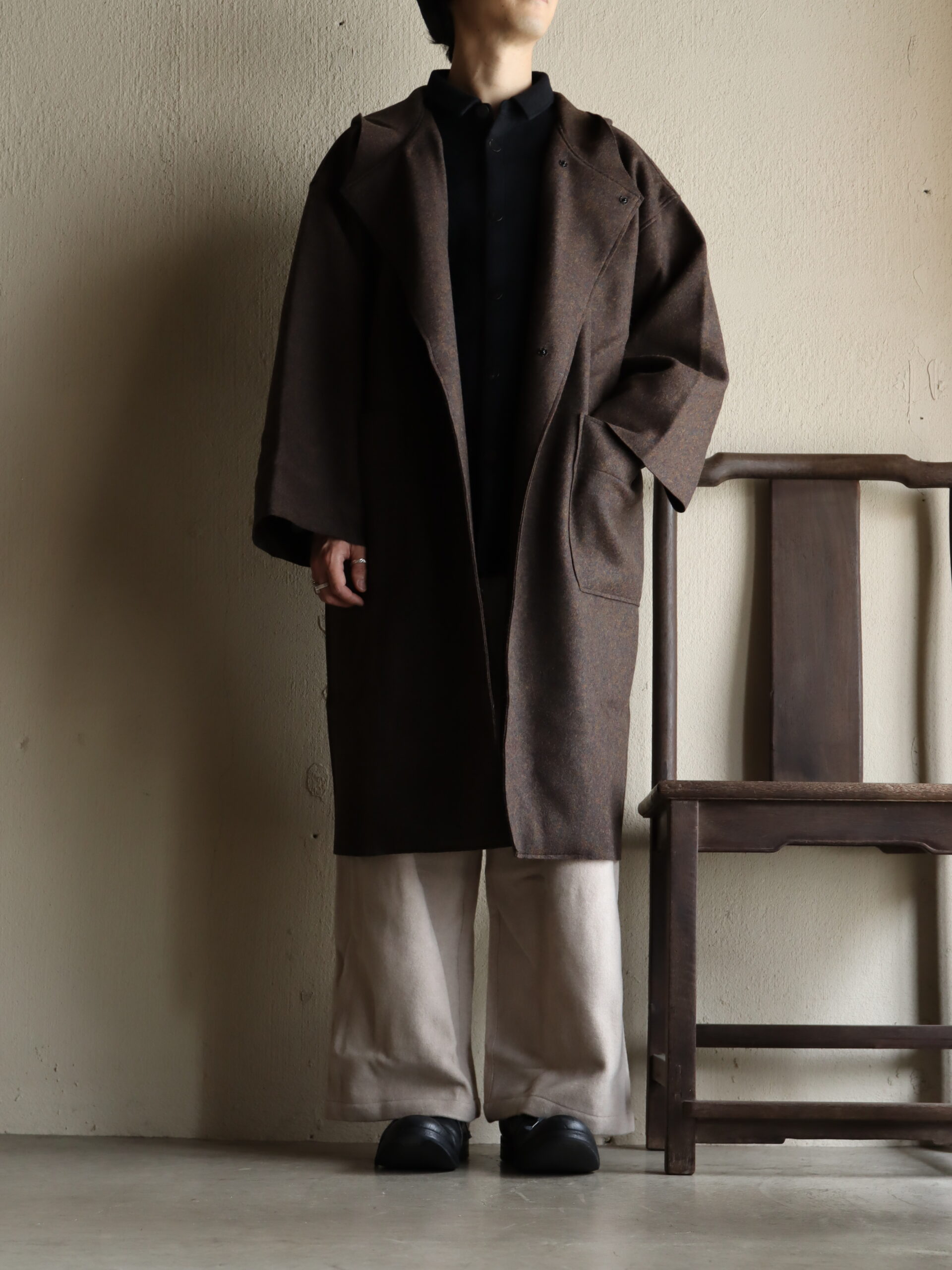 圧縮ウールニットフードコート 緑杢 （UNISEX）−CT-29− | mienisi