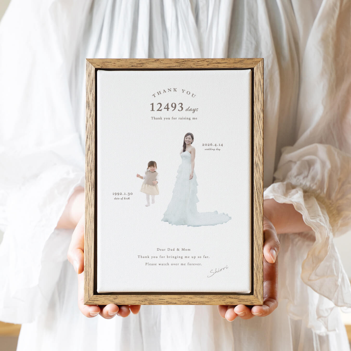 両親贈呈品】木製フレーム＋写真入りキャンバスボード（SMサイズ