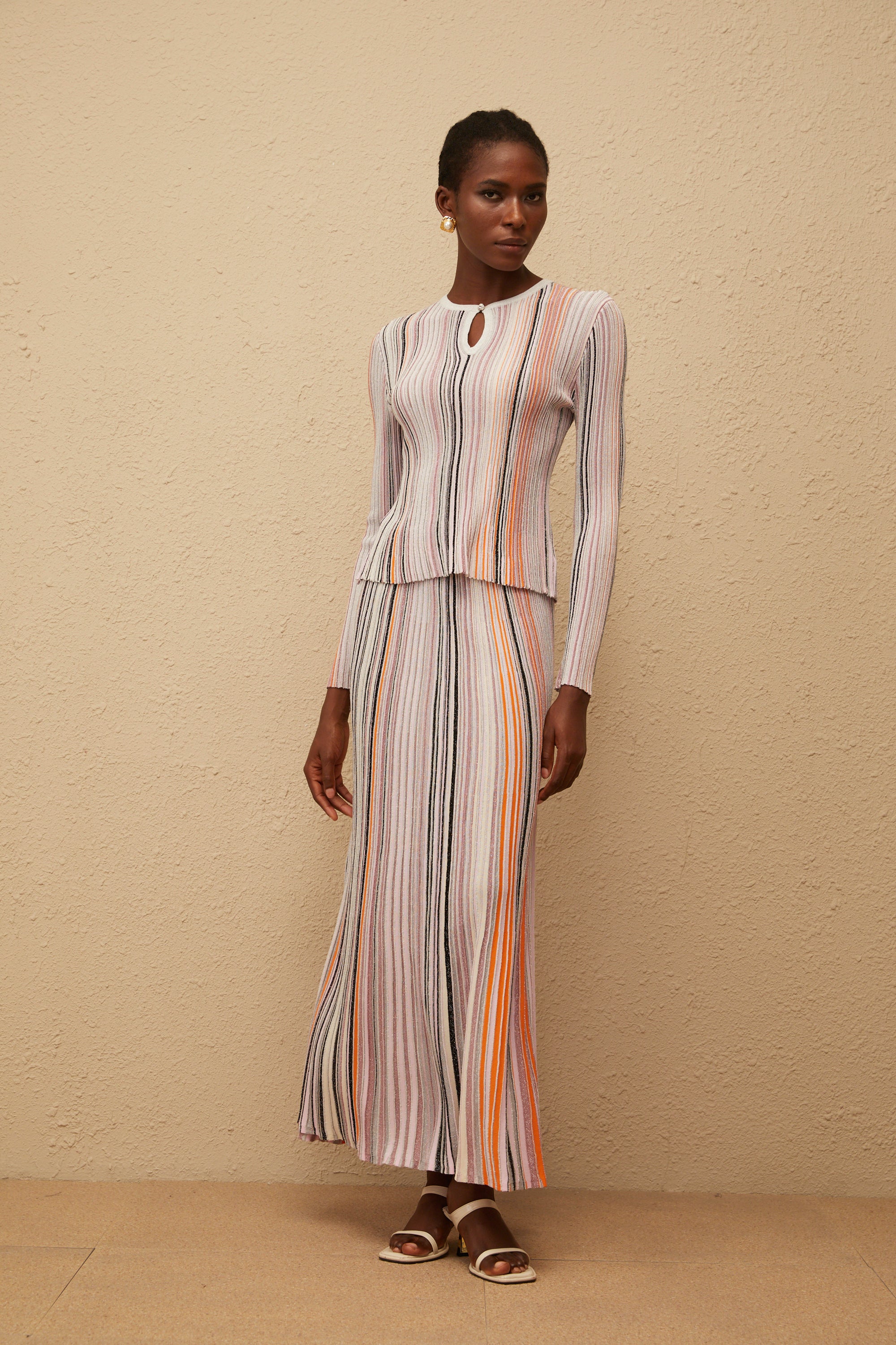 Aphrodite Neutral Glitter Pleated Knit Matching Set