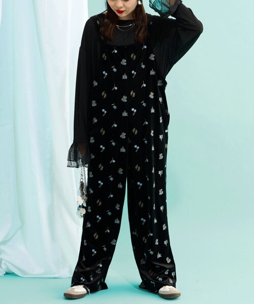 2025年S/S新作】前後2WAY花柄刺繍ベロアサロペット｜チャオパニック