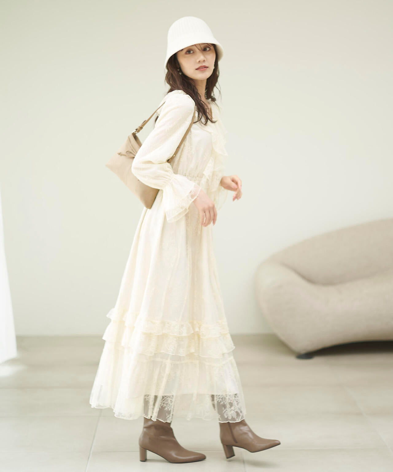 青島心さん着用】《EDIT COLOGNE》レースフリルワンピース