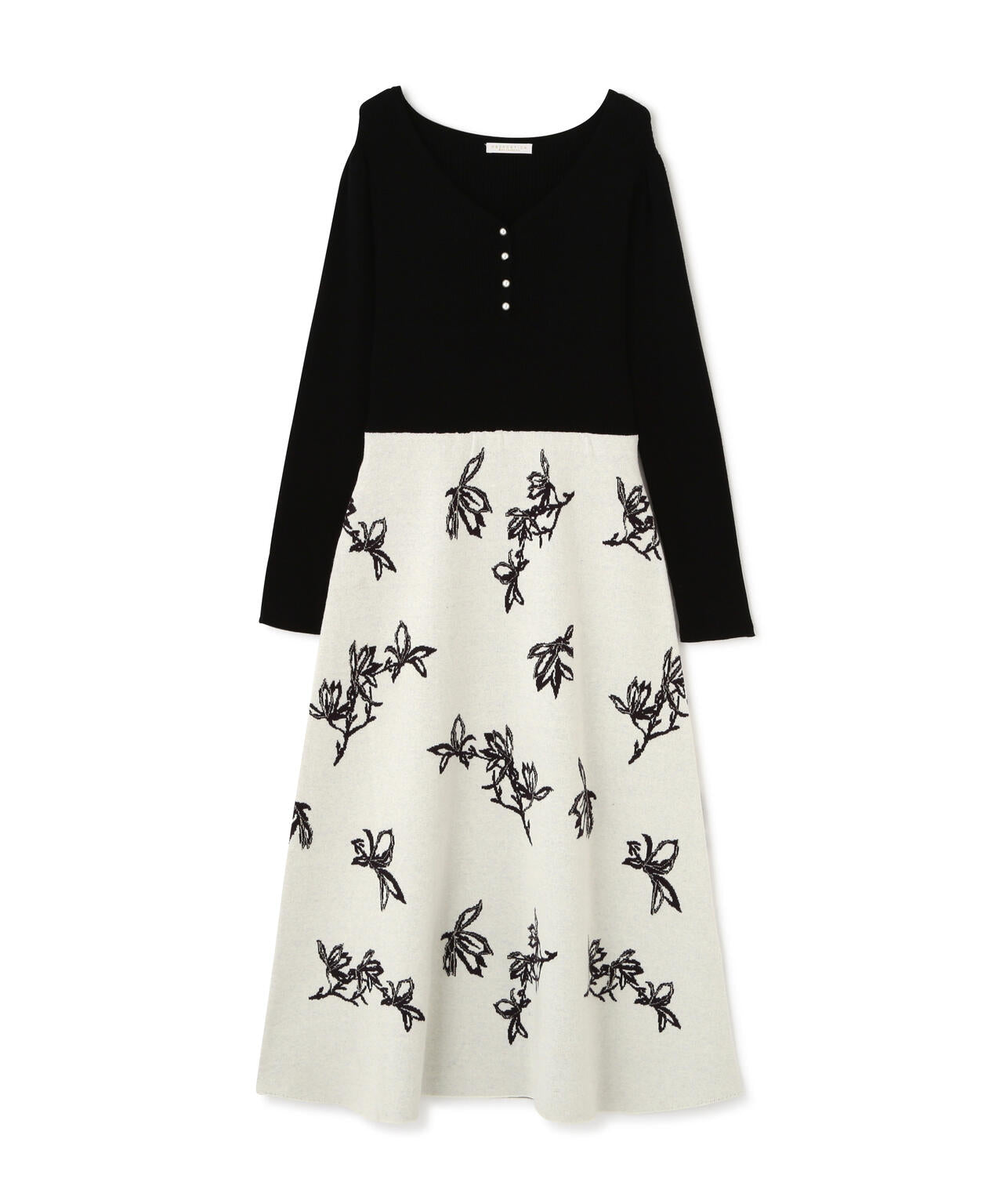 花柄ジャガードニットワンピース【ブルー×エクリュ：WEB・一部店舗限定