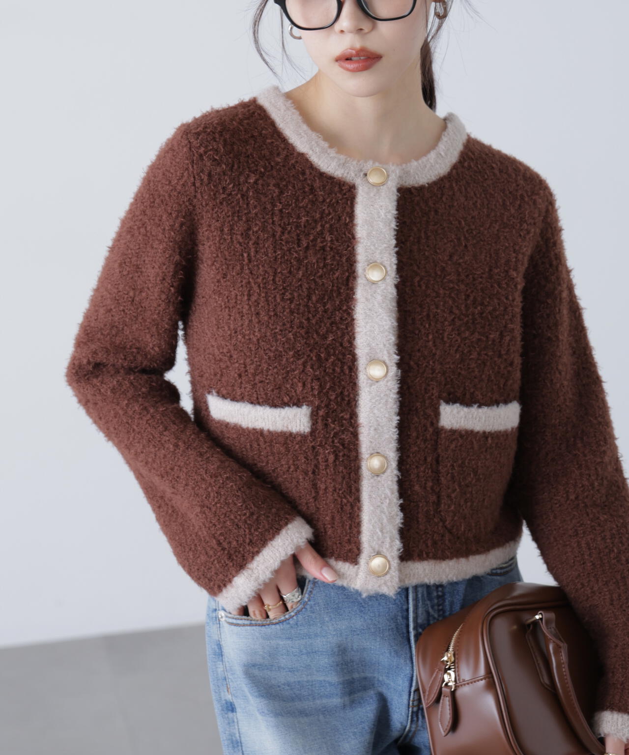 金ボタンバイカラーニットカーディガン | FREE'S MART（フリーズマート