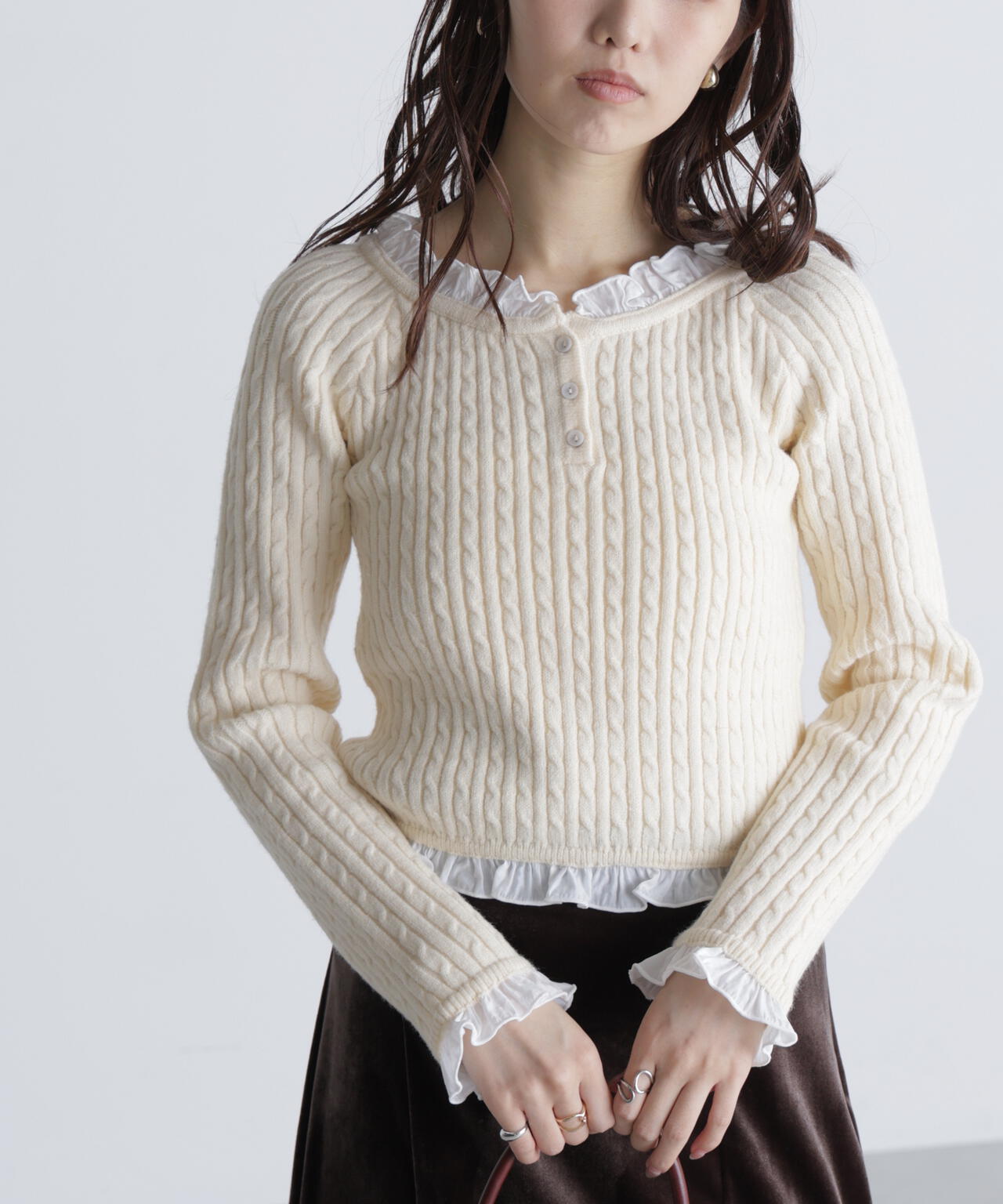 フリルドッキングコンパクトケーブルニット | FREE'S MART（フリーズ