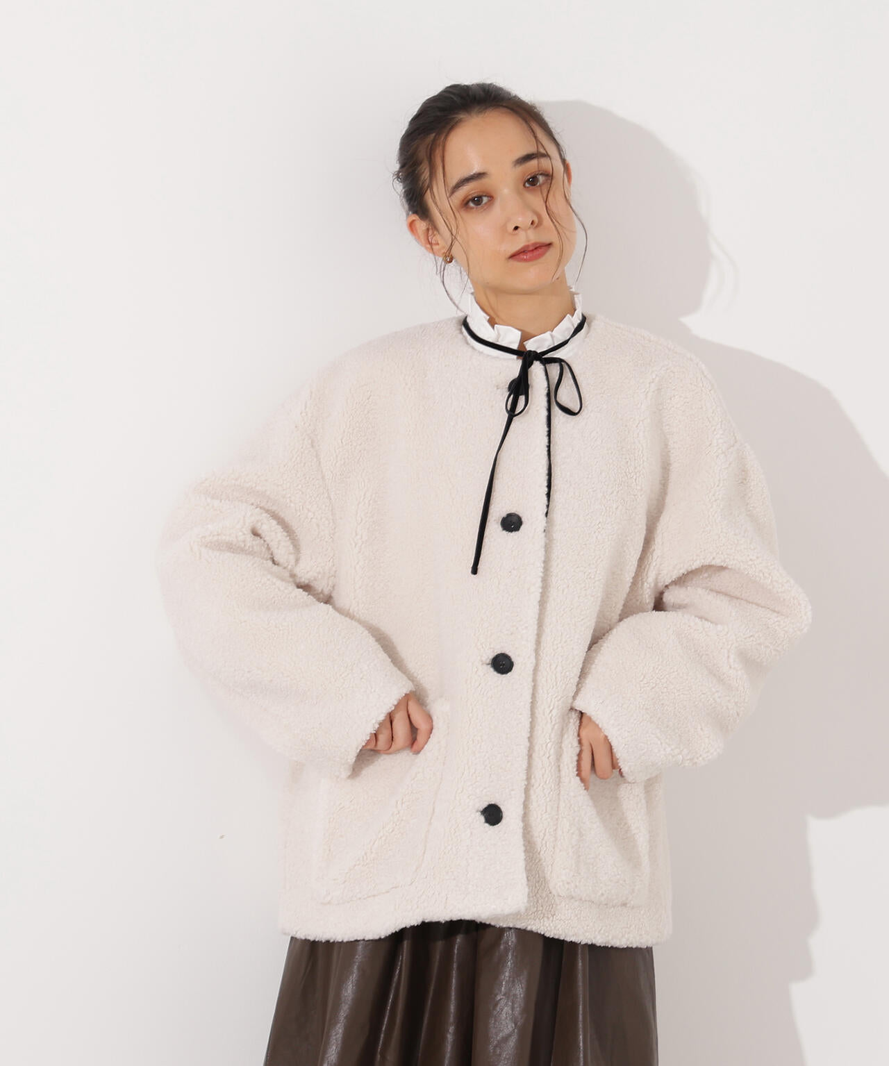 岸本セシルさん着用】ノーカラーボアブルゾン | N. Natural Beauty