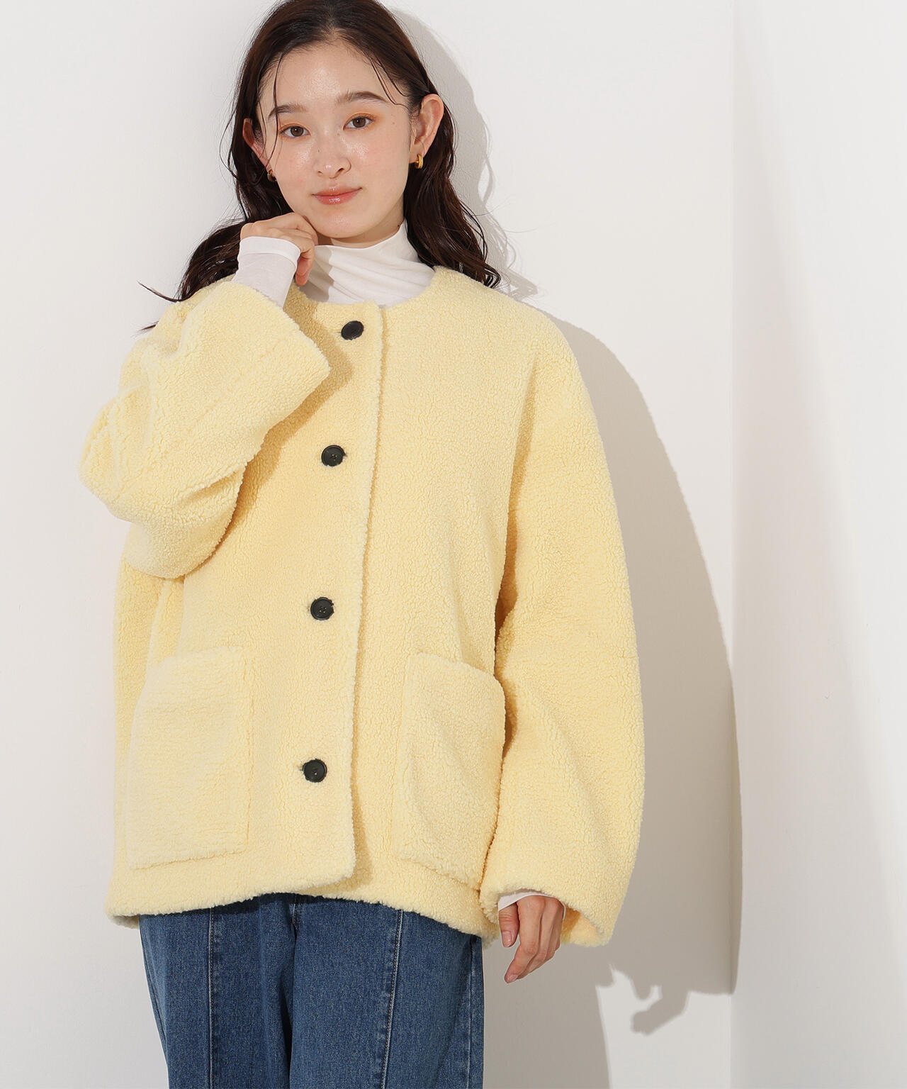 岸本セシルさん着用】ノーカラーボアブルゾン | N. Natural Beauty