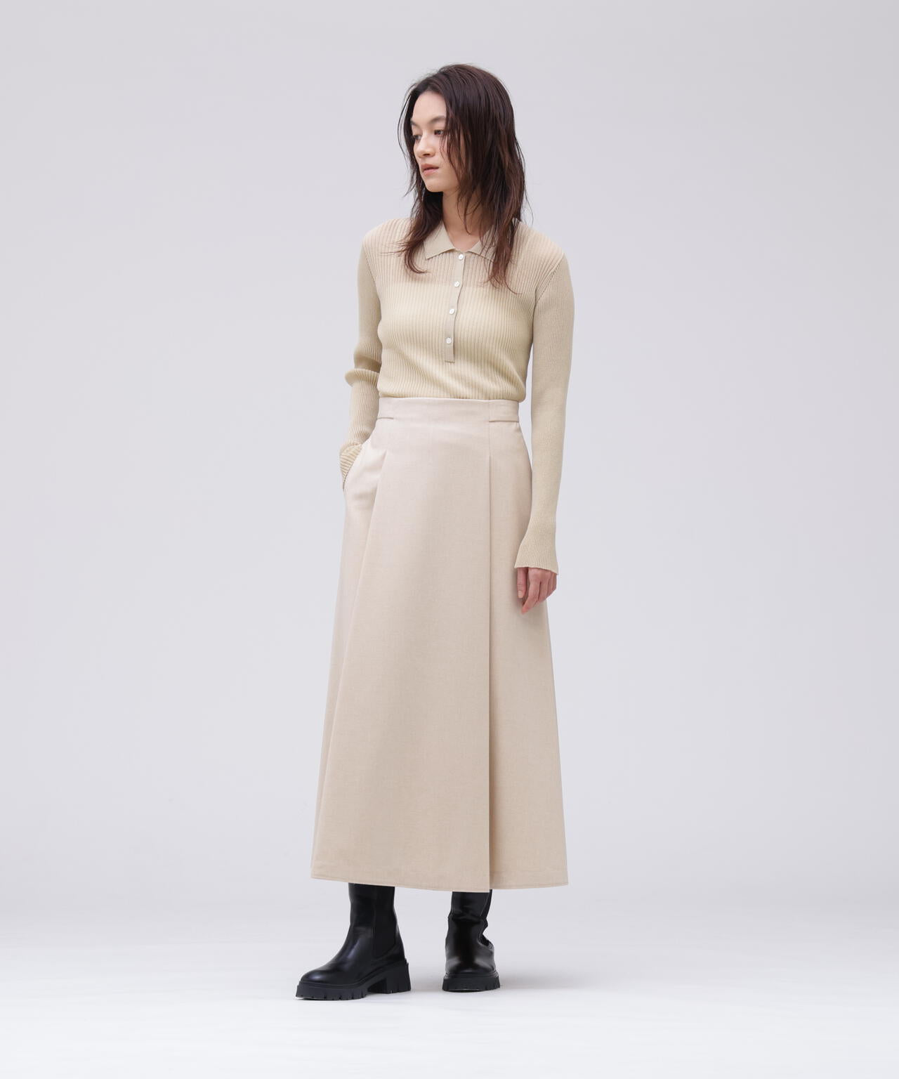 ATON / MERINO COLLEGE FLANNEL FLARED SKIRT | THE LIBRARY（ザ